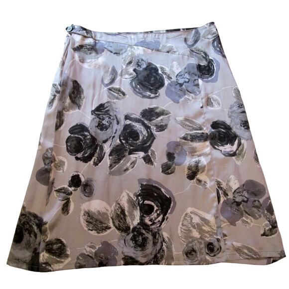 PIAZZA SEMPIONE Italy DESIGNER Silk Skirt Black Gray Roses Midi 42 6 Whimsigoth - Picture 1 of 12